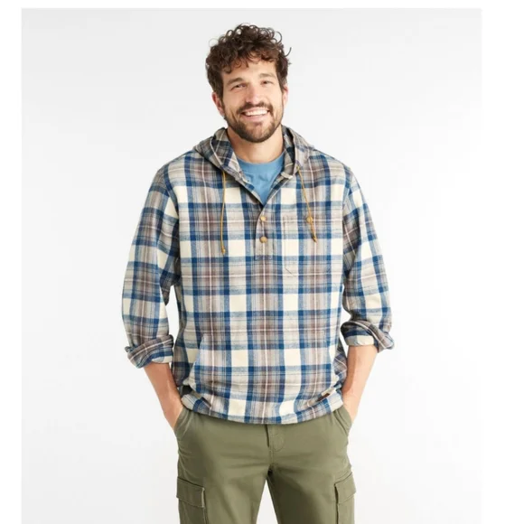 LL Bean Men's Scotch Plaid Flannel Shacket Anorak Traditional Fit Size L - Reg - Picture 2 of 11